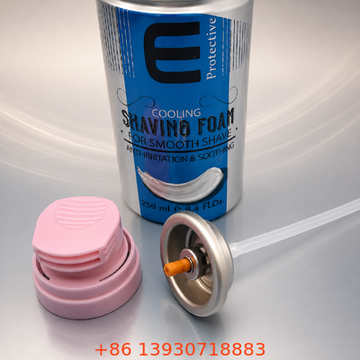 Balok Aerosol busa cukur dengan pemicu ergonomis satu tangan, plastik dan logam tahan korosi, dan struktur penyegelan kedap udara