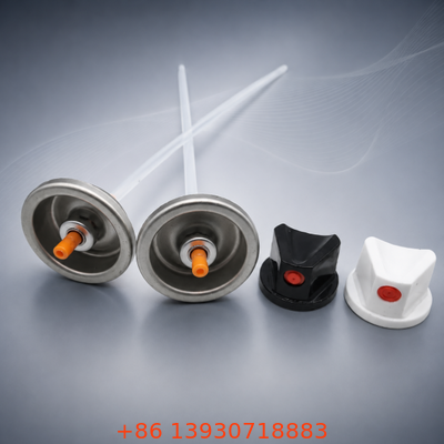 UV-resistant Male Aerosol Valve Set dengan desain yang berkoordinasi warna dan penyegelan yang kuat untuk Premium Spray Packaging